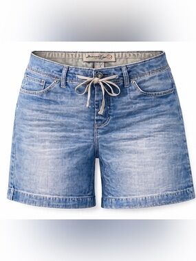 American Eagle Light Wash Denim Shorts Size 12 Mid Rise Drawstring Casual